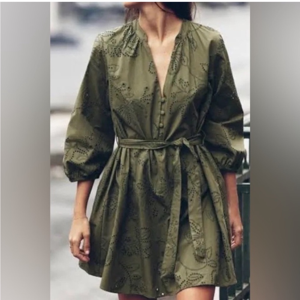 Zara Green Rubberized Embroidery Mini Dress